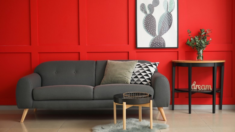 Red and gray living room