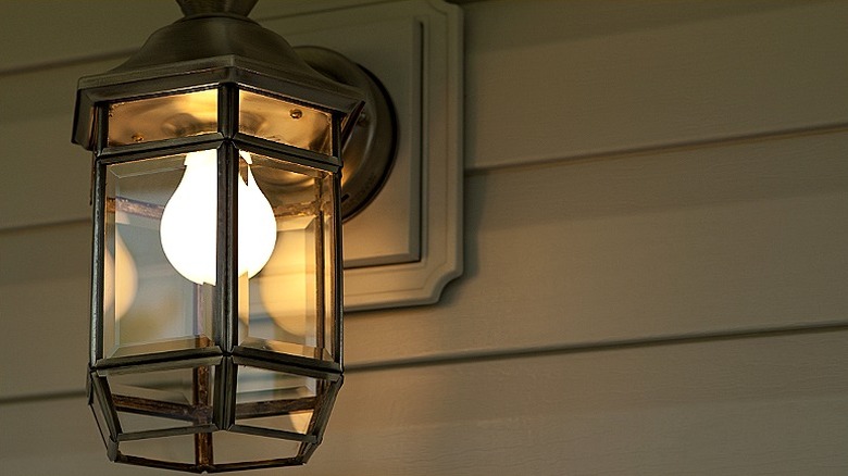 Porch light with cool white bulb