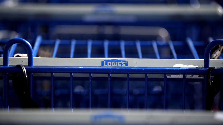 Closeup of blue Lowe's cart
