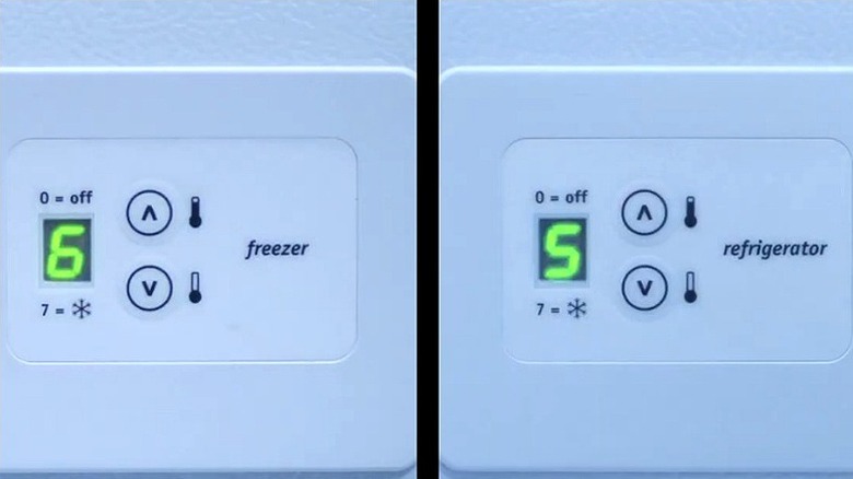 Freezer and refrigerator temperature buttons
