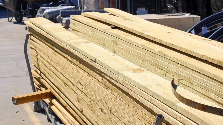 Stack of pressure-treated wood