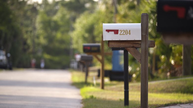 Mailboxes all in a row on a suburban street