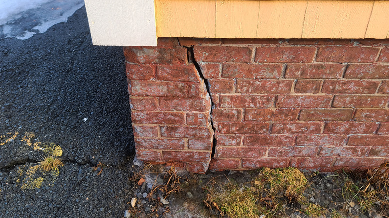 Crack in foundation bricks of a home