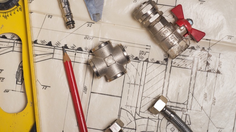 plumbing essentials on blueprint