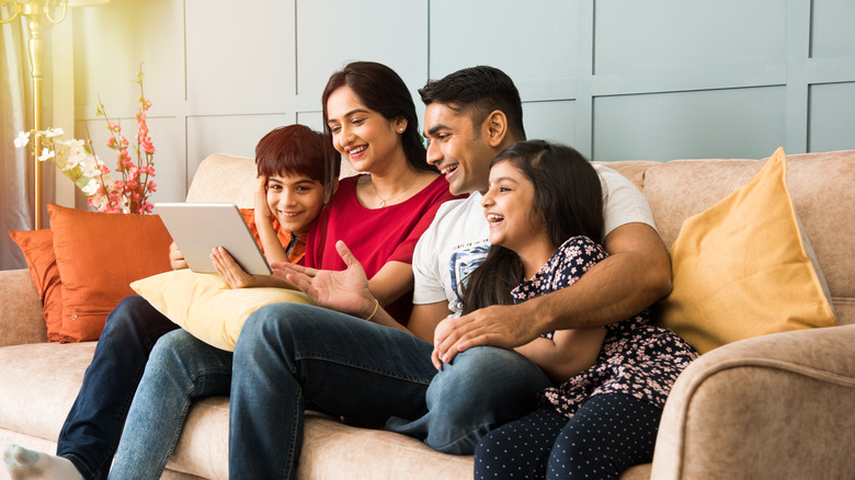Family on sofa