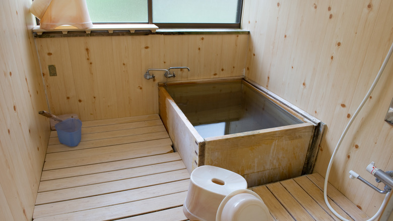traditional Japanese wet room with ofuro and shower
