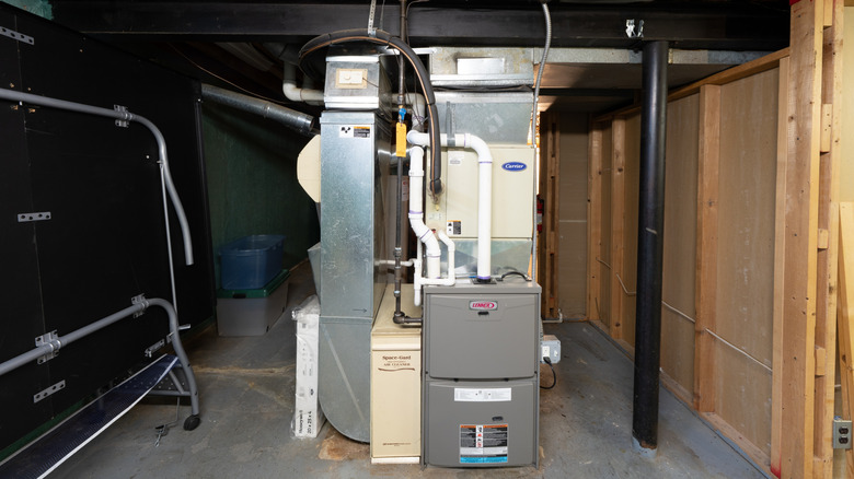 HVAC unit in the basement of a home