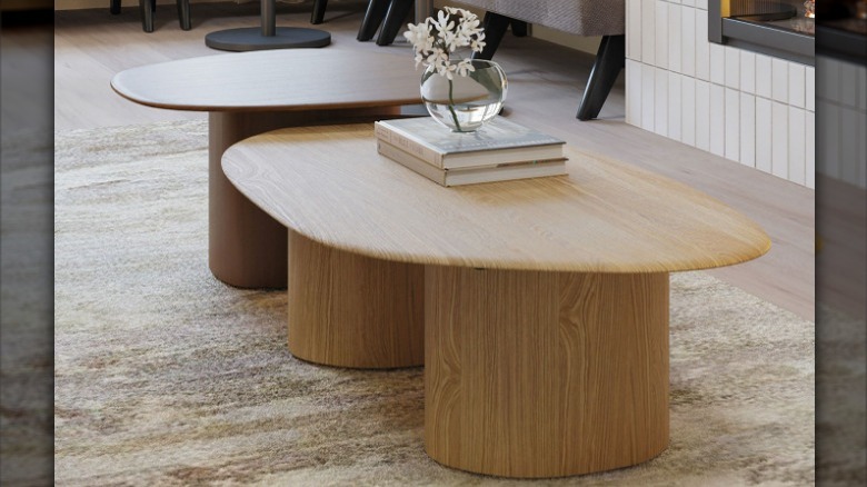 two organically-shaped coffee tables 