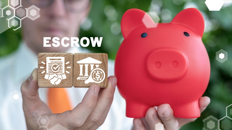 piggy bank and blocks escrow concept