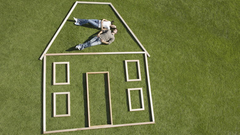 house outline on grass