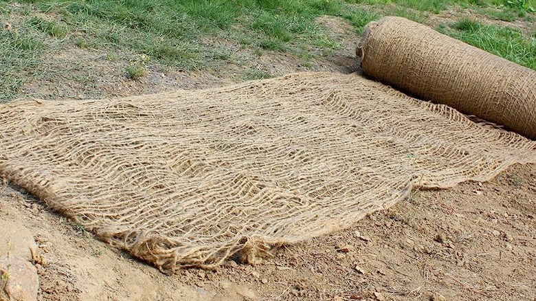 Jute mesh blanket on lawn