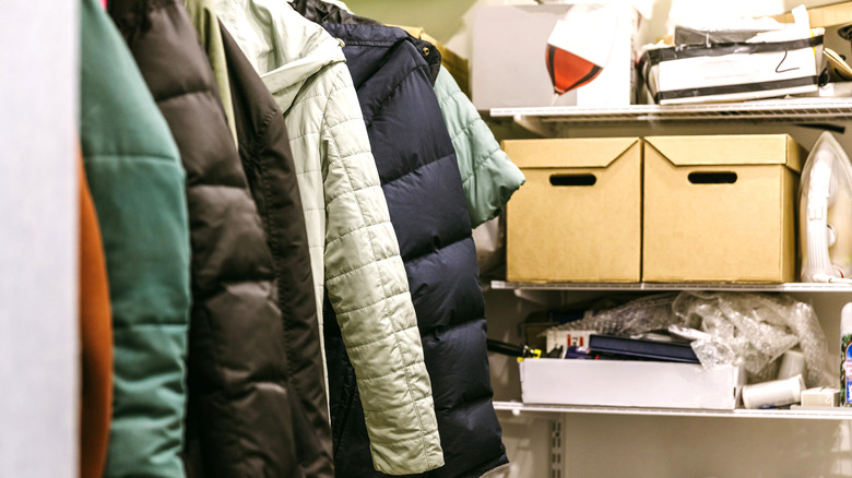 Messy cluttered closet with boxes