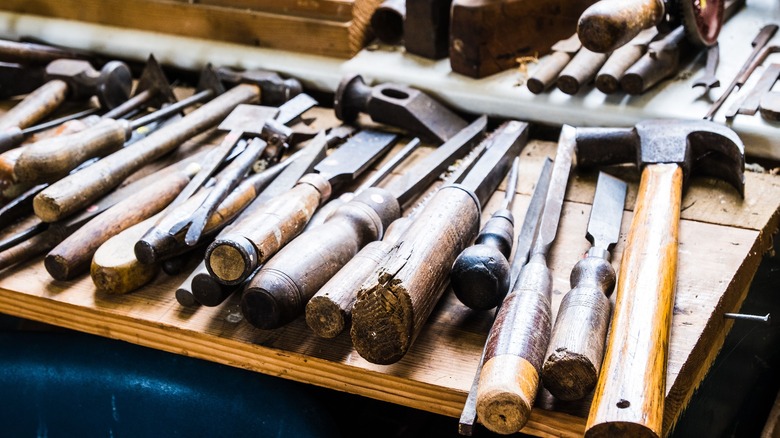 Woodworking tools on work table