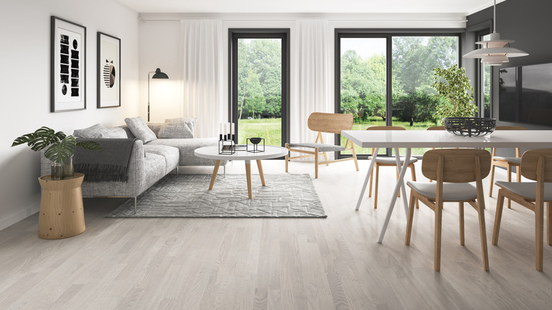 open plan living area with VCT floor