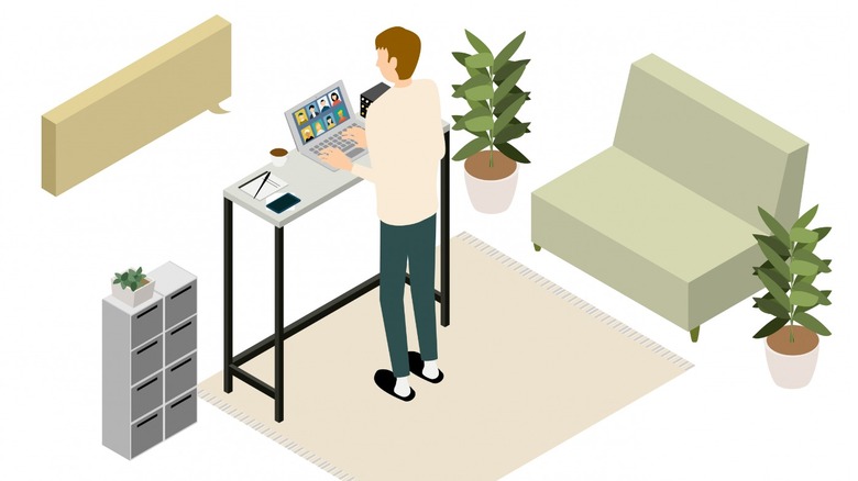 Person works from standing desk
