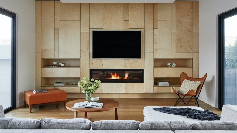 Modern living room with fireplace