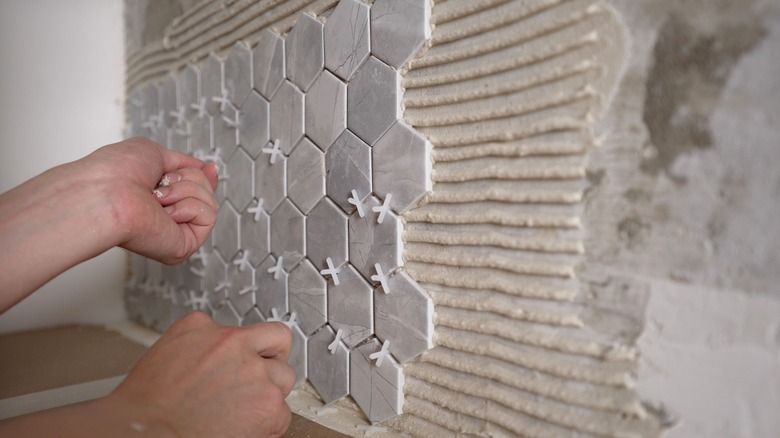 Tiles with tile adhesive