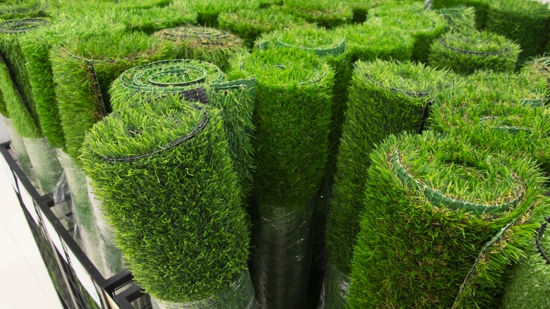 rolls of artificial grass