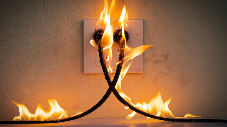 Wall circuits and wires on fire 