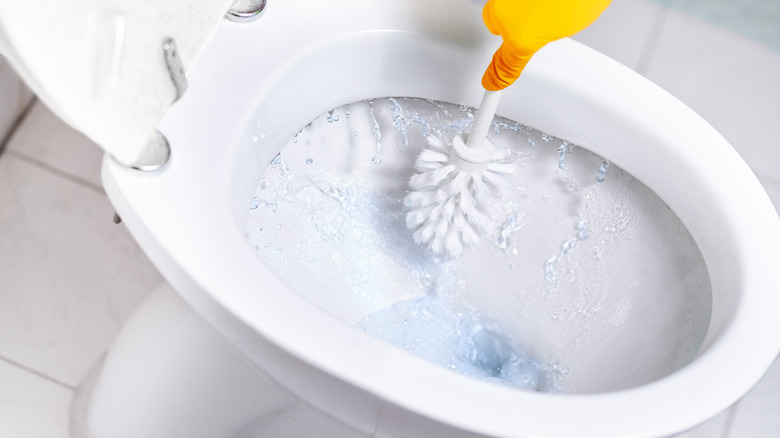 cleaning toilet bowl