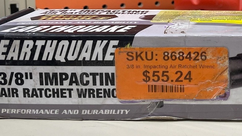 Harbor Freight power tool with an orange tag