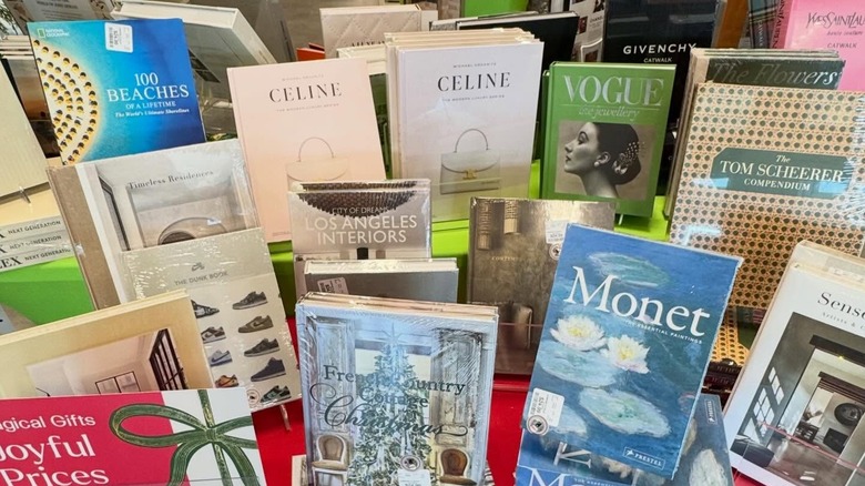 A coffee table book display at a HomeGoods