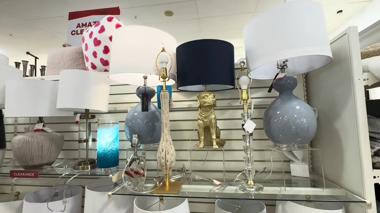 The lamp section at a HomeGoods store