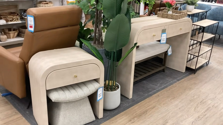 A display featuring tables and flexible seating at HomeGoods