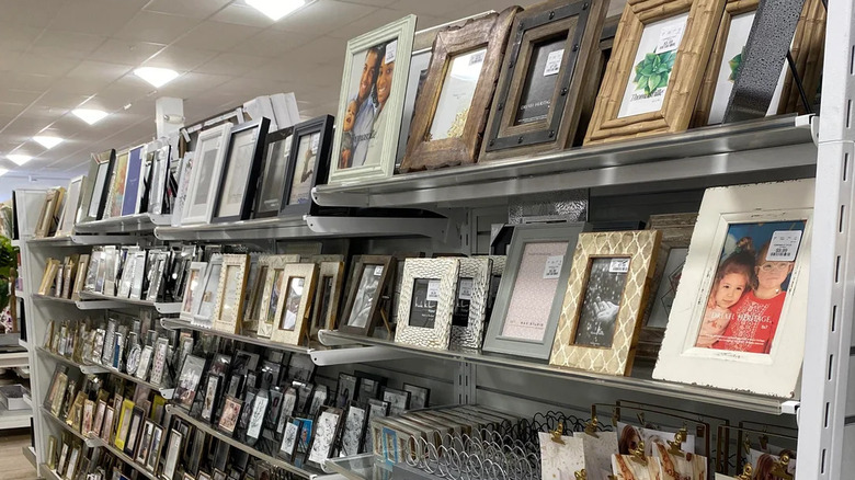 Shelves of picture frames at HomeGoods