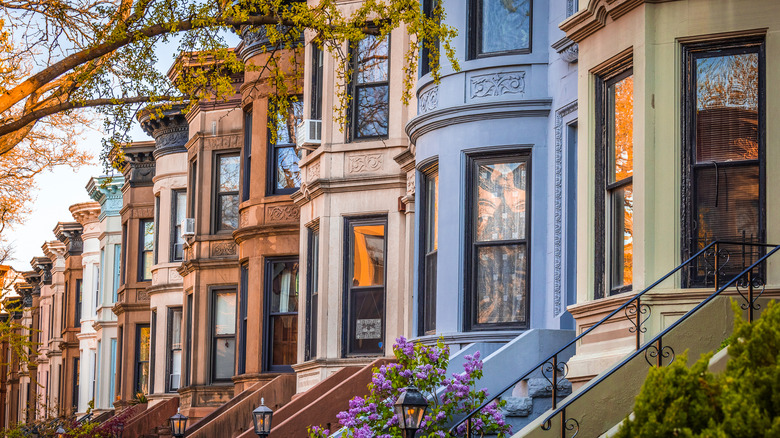 Colorful brownstones in Park Slope, Brooklyn. NY. USA.