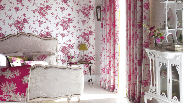 Maximalist bedroom  with pink accents
