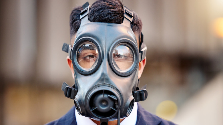 A man in a gas mask