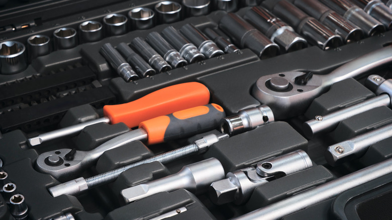 A closeup of a prefilled toolkit