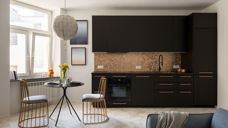 Copper backsplash in kitchen 