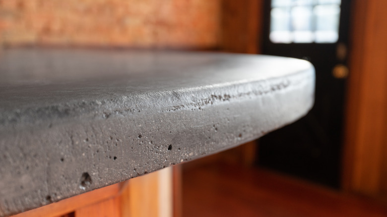 A closeup of a concrete countertop