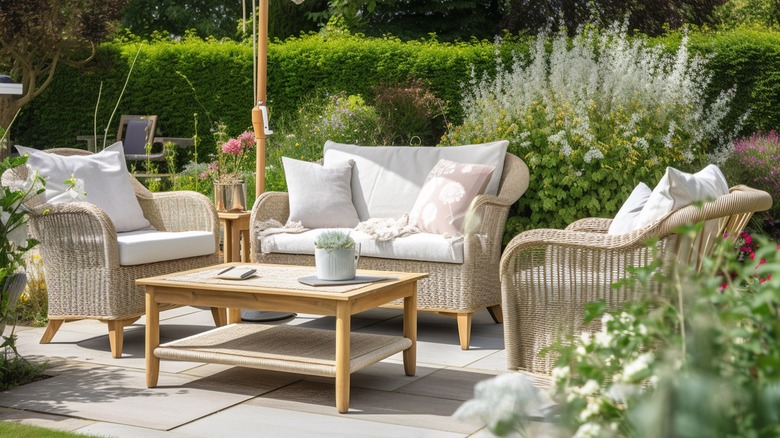 Patio furniture and plants