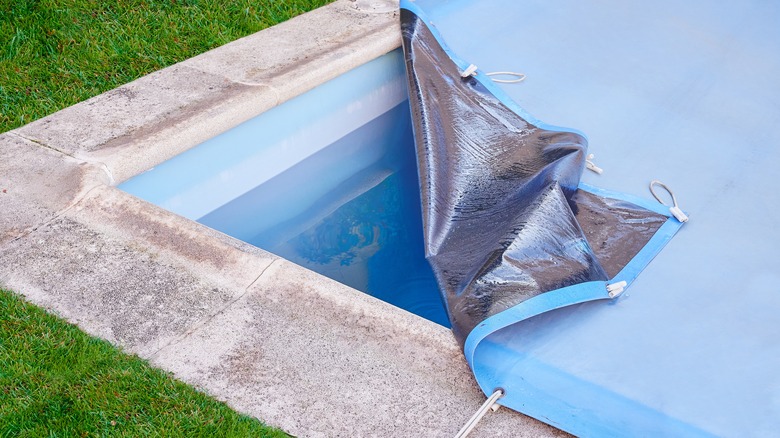Canvas covering swimming pool