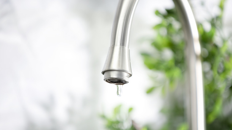 Water dripping from tap indoors