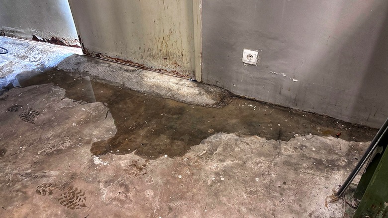 Wall edge with a flooded concrete floor