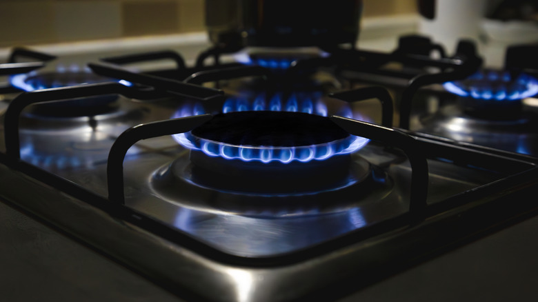 Natural gas burning on a kitchen stove