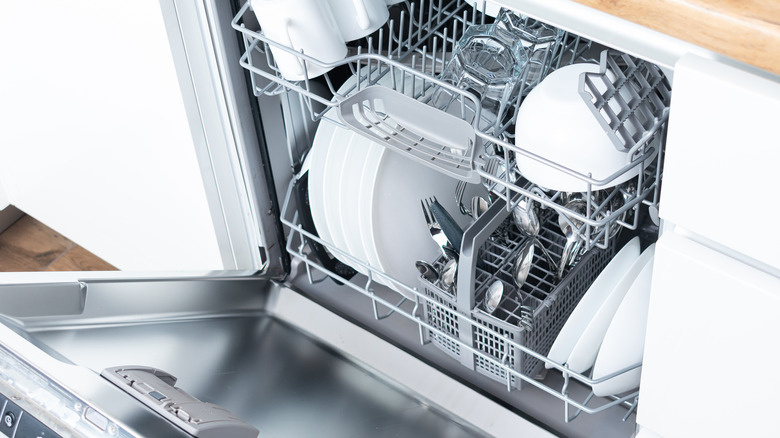 interior of full dishwasher