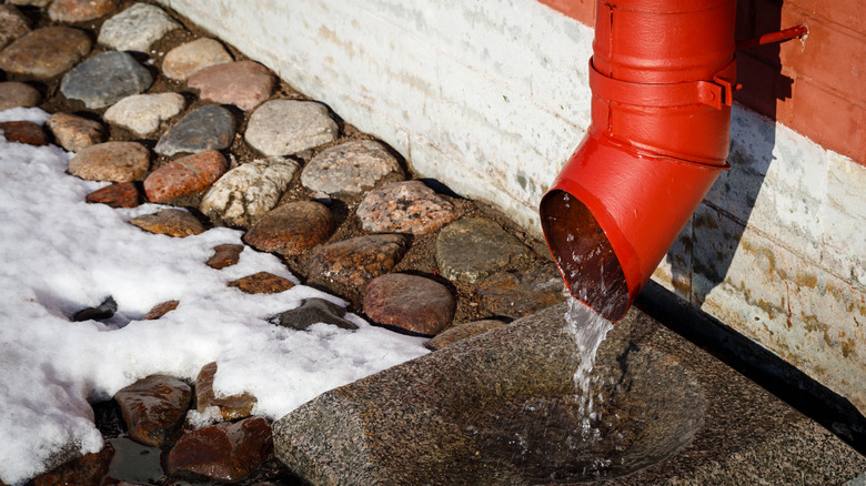 Water coming out of a downspout at the side of a house