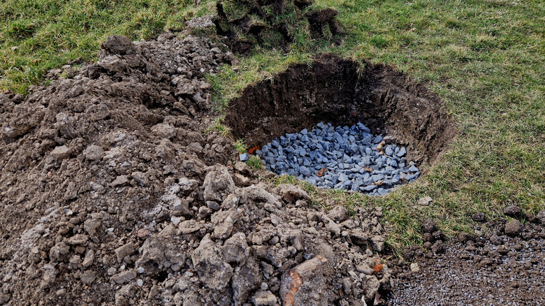 Gravel in the base of a hole