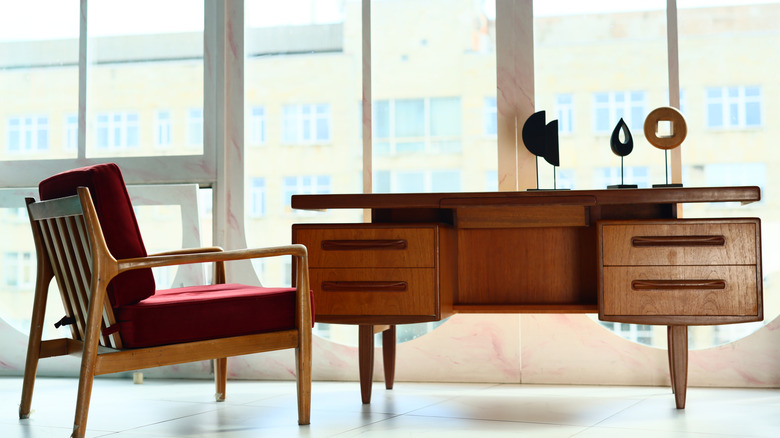A mid century modern desk and chair