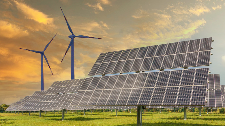 Solar panels and wind turbines
