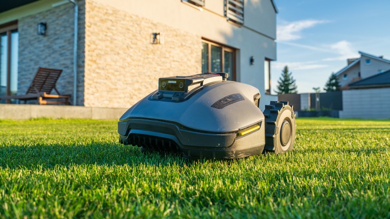 An autonomous robot lawnmower in an urban yard