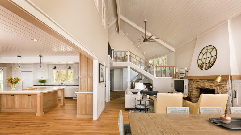 Home with vaulted ceilings in living room area