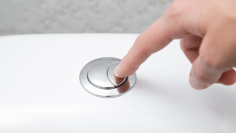 finger pushing dual flush toilet