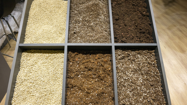 Six different soil types in rectangular displays