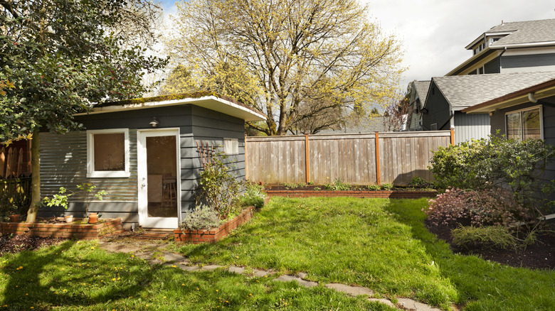 backyard garden shed in suburbs